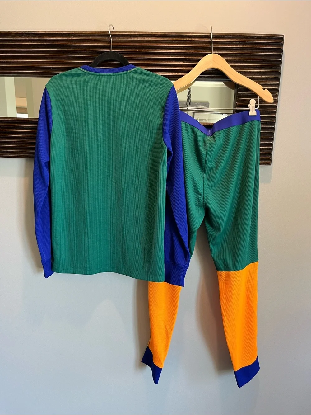 The North Face Men’s Waffle Baselayer Set Green Orange Blue Size M Top & Pants